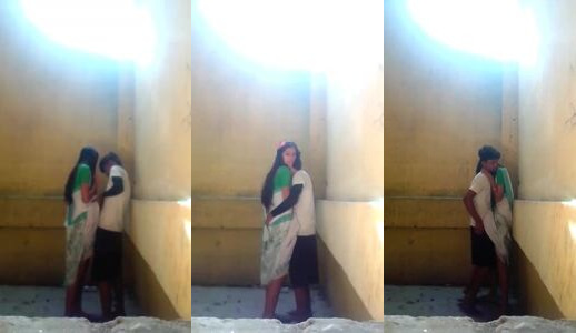 College girl saree lifted for standing fuck with her lover