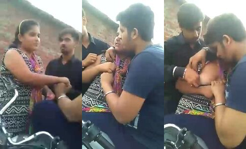 Two Guys Play With Desi Girl's Big Boobs While Standing