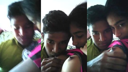 Boyfriend Squeezes and Sucks Desi Girlfriend's Big Boobs on Camera for Fun