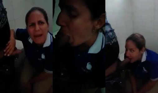 Hyderabad Security Aunty Sucks Her Mate's Hard Dick in Bathroom for Long Time