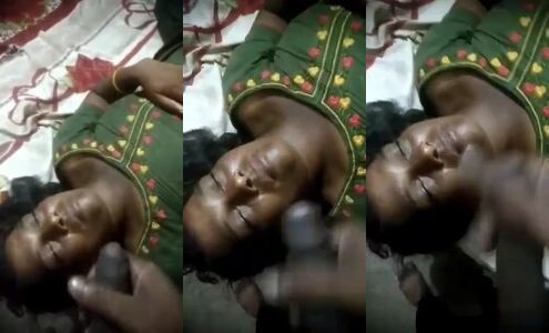 Boy stands over kamwali and jerks his cock till he cums on her face