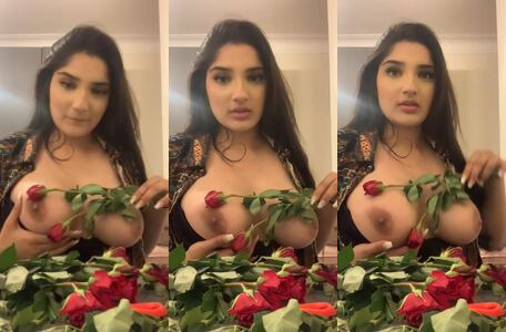 Sexy Muslim Girl Rubs Roses On Her Big Boobs In Homemade Webcam Video