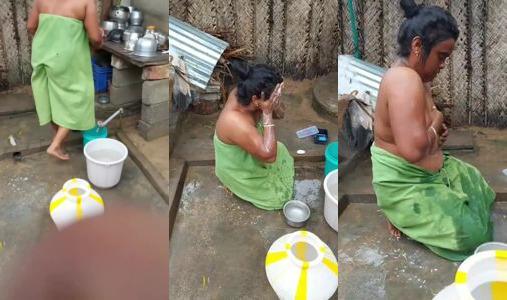 Tamil Village Aunty's Half Nude Bath Viral Sex Video